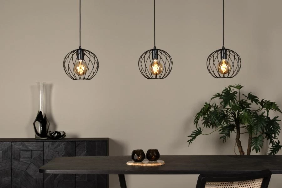 Lucide DANZA - Pendant light - 3xE27 - Black - atmosphere 1